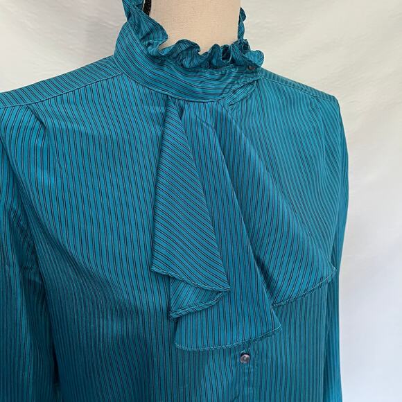 Vtg 80s Jonathan Martin Ruffle Neck Womens Top Sz 11/12 Coquette Secretary Retro - Picture 2 of 13